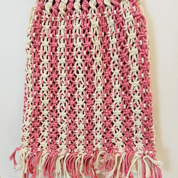 Vintage 70s Macrame Market Bag, Crochet Hobo Handbag, Handwoven Purse w Bamboo - Picture 5 of 16